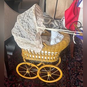 Antique Baby Doll Carriage w Porcelain Doll